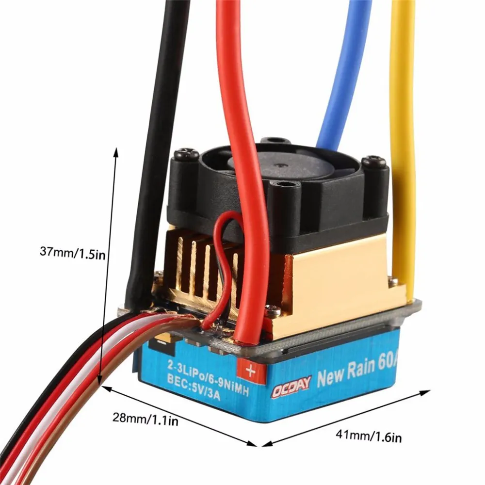 Waterproof Brushed ESC 60A 3S with Fan 5V 3A BEC T-Plug for 1/10 RC Car Vehicles Model Parts