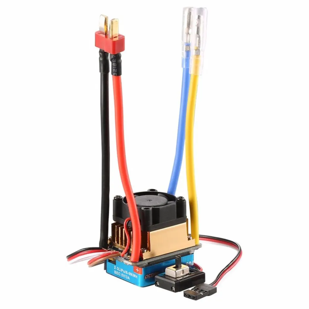 Waterproof Brushed ESC 60A 3S with Fan 5V 3A BEC T-Plug for 1/10 RC Car Vehicles Model Parts