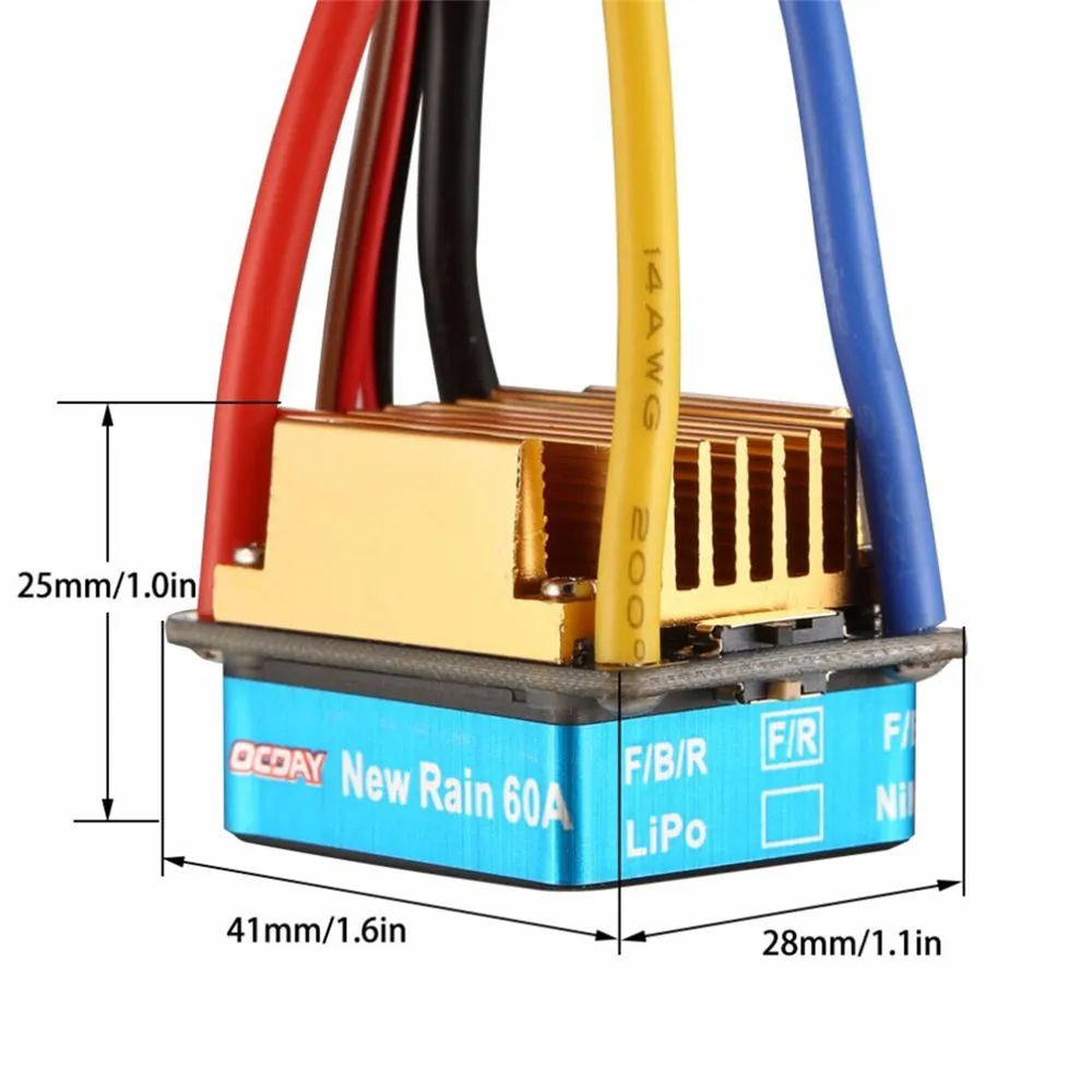 Waterproof Brushed ESC 60A 3S with Fan 5V 3A BEC T-Plug for 1/10 RC Car Vehicles Model Parts