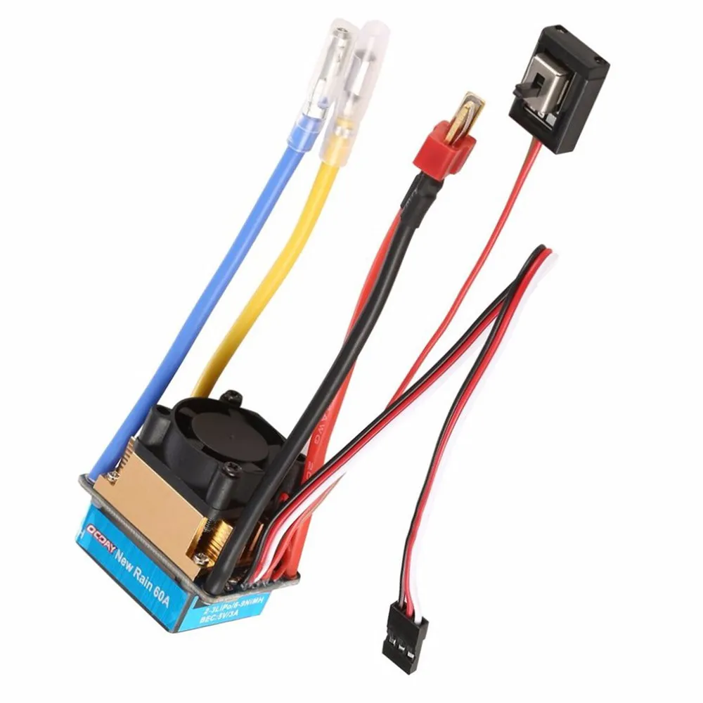 Waterproof Brushed ESC 60A 3S with Fan 5V 3A BEC T-Plug for 1/10 RC Car Vehicles Model Parts