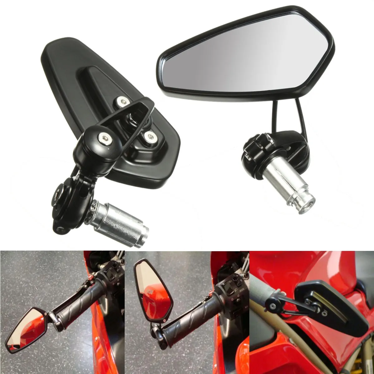 7/8inch 22mm Handlebar End Side Rear View Mirrors Motorcycle Universal Aluminum 