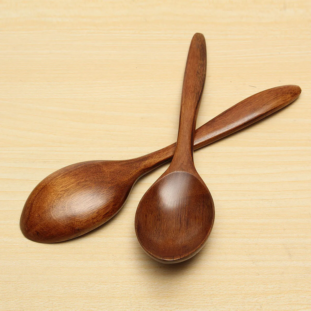 5Pcs Wooden Cooking Kitchen Utensil Coffee Tea Ice Cream Soup Caterin Spoon Tool