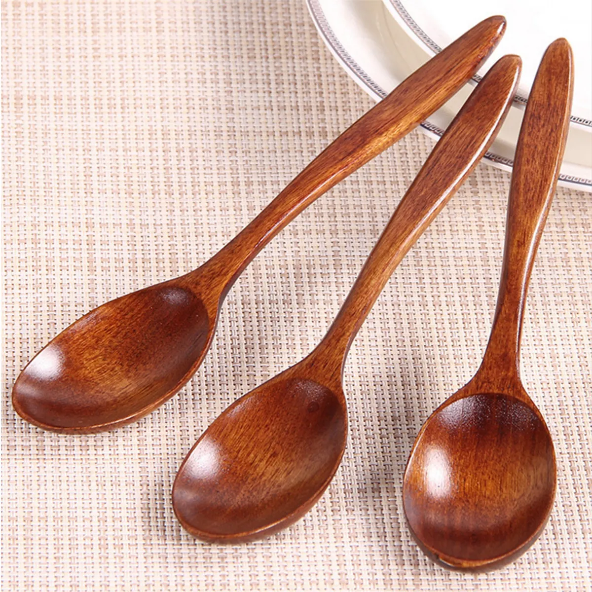 5Pcs Wooden Cooking Kitchen Utensil Coffee Tea Ice Cream Soup Caterin Spoon Tool