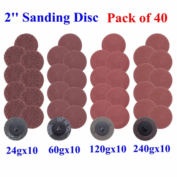 40pcs 2 Inch Roll Lock Sanding Disc 24/60/120/240 Grit Sandpaper