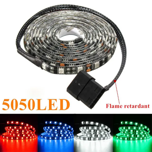1M Waterproof 5050 LED Flexible Strip Background Light PC Computer Case DC12V 