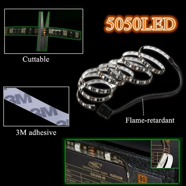1M Waterproof 5050 LED Flexible Strip Background Light PC Computer Case DC12V 
