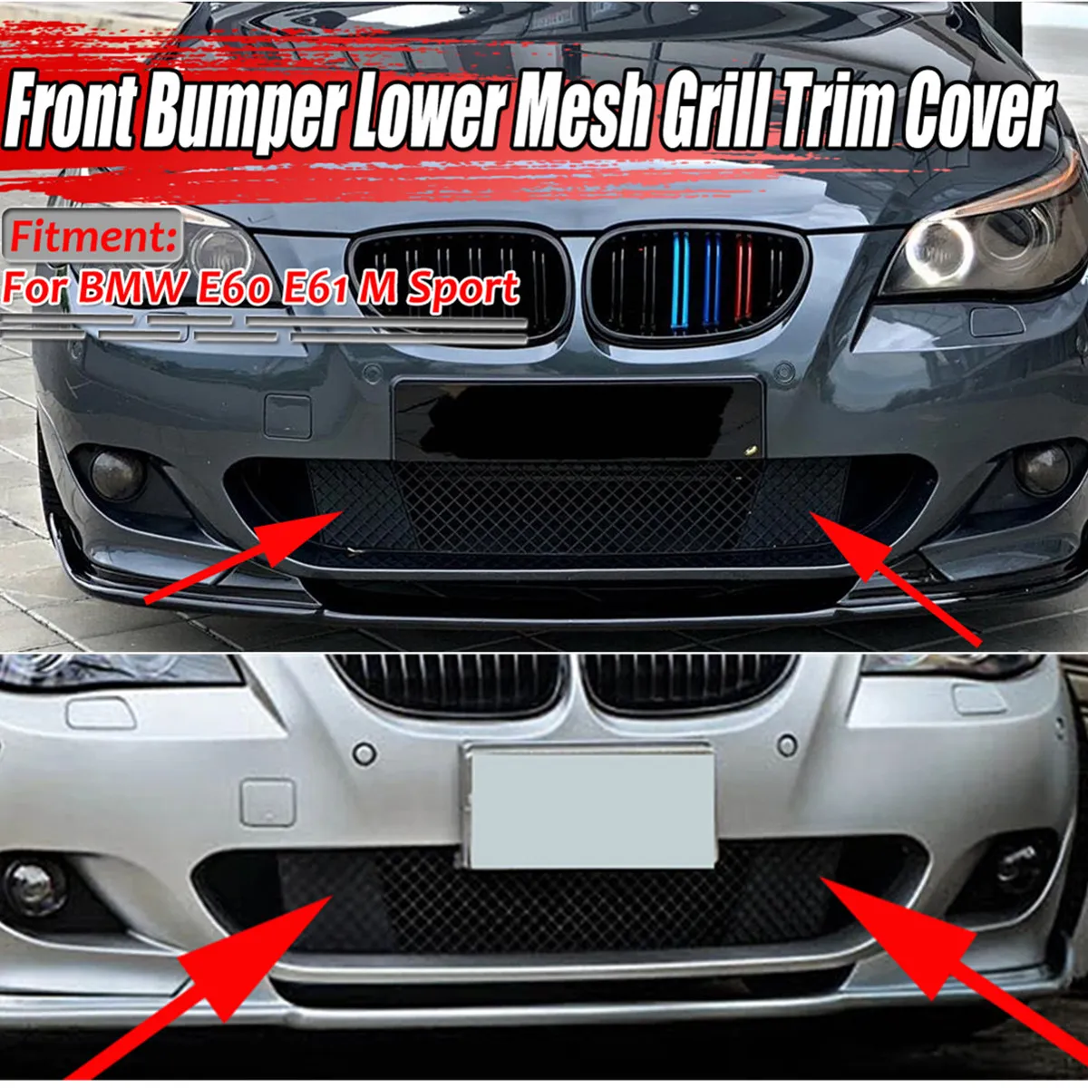 2pcs Front Bumper Lower Mesh Grill Trim Cover Left and Right For BMW E60 E61M 2pcs Front Bumper Lower Mesh Grill Trim Cover Left and Right For BMW E60 E61M