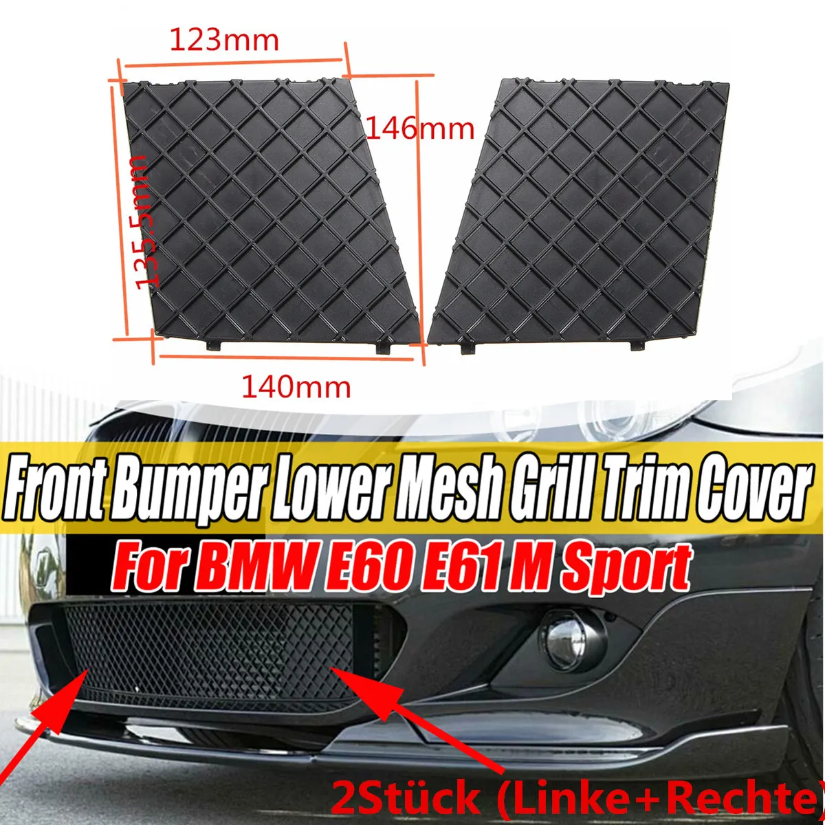 2pcs Front Bumper Lower Mesh Grill Trim Cover Left and Right For BMW E60 E61M 2pcs Front Bumper Lower Mesh Grill Trim Cover Left and Right For BMW E60 E61M