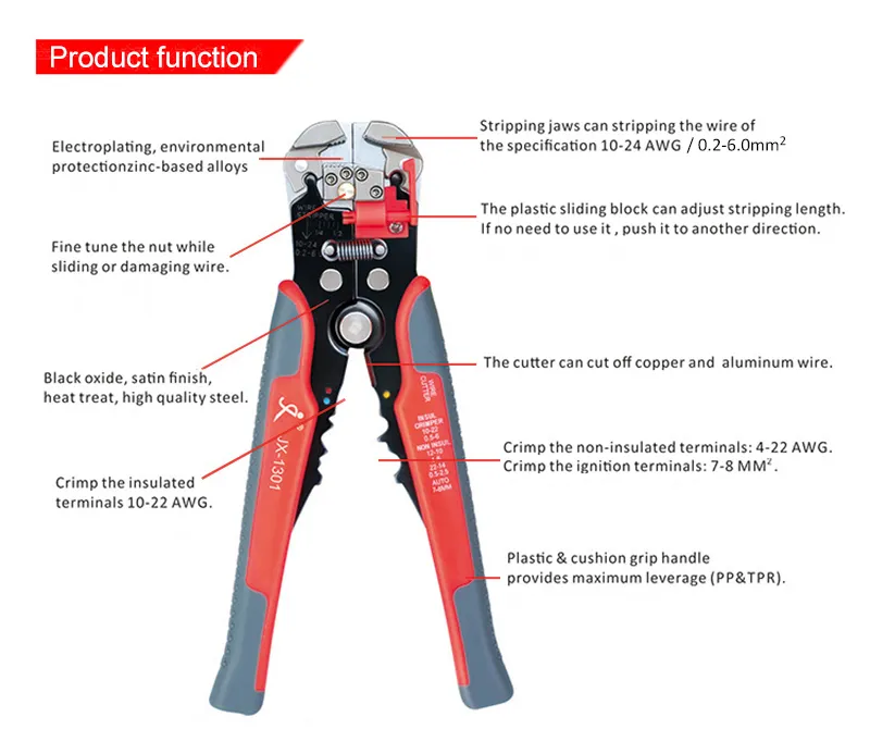 Paron® JX-1301 Multifunctional Wire Strippers Terminals Crimping Tool Pliers Orange
