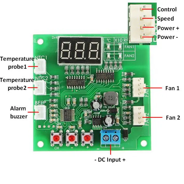 ZHIYU® DC 12V 24V 48V 2 Way Cooling PWM 4 Wire Fan Temperature Controller Temperature Speed Display ZHIYU® DC 12V 24V 48V 2 Way Cooling PWM 4 Wire Fan Temperature Controller Temperature Speed Display