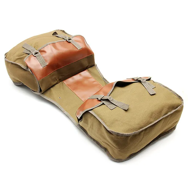 Motorcycle Bike Side Saddle Bag Canvas Luggage Khaki Bag 