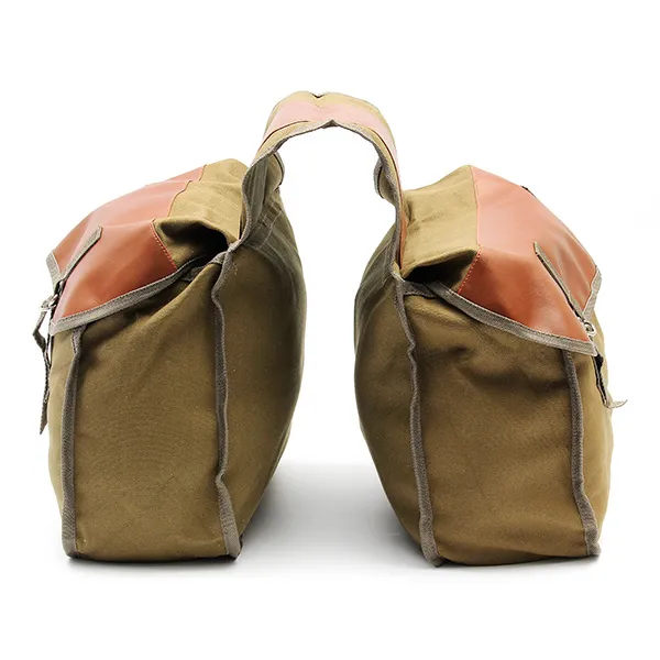 Motorcycle Bike Side Saddle Bag Canvas Luggage Khaki Bag 