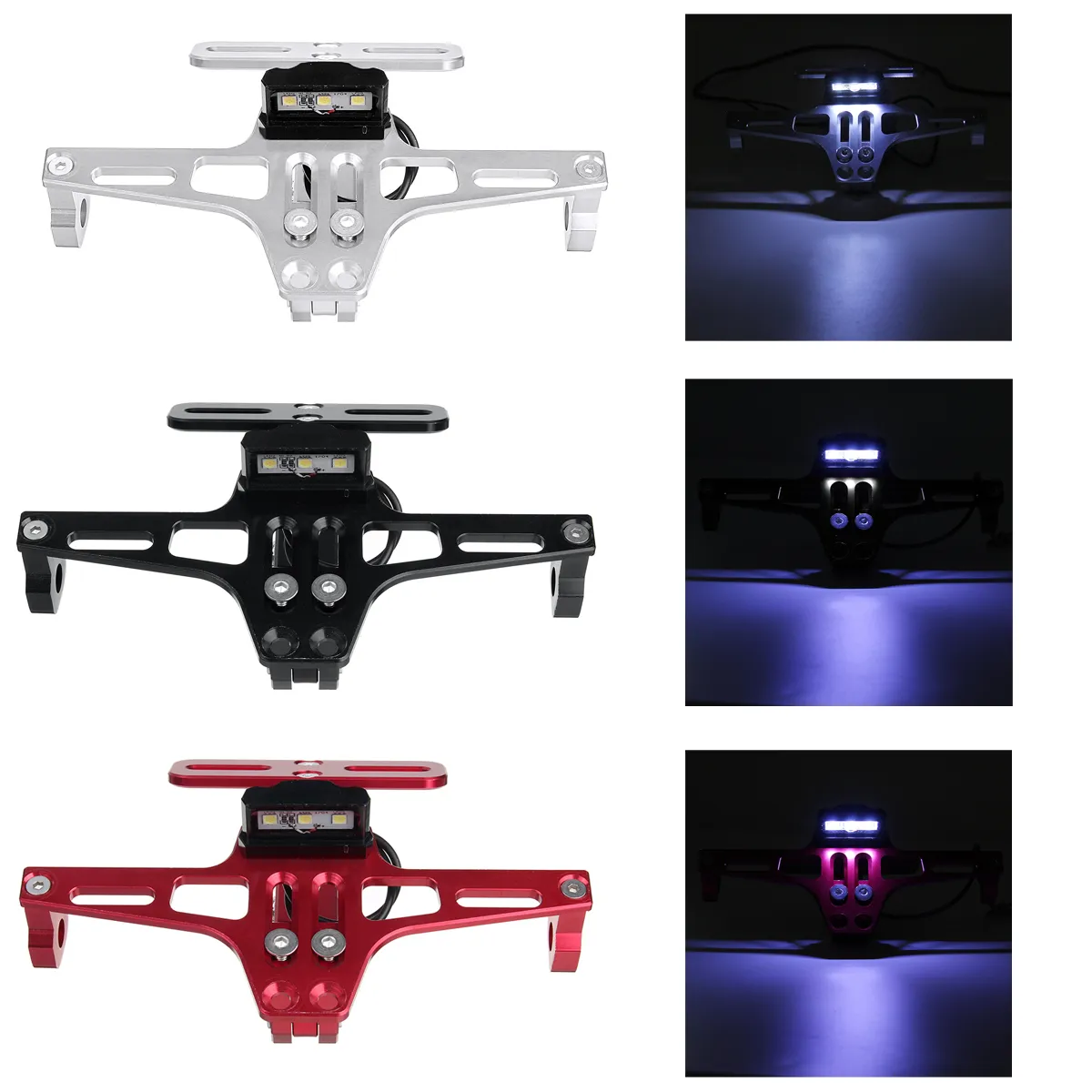 12V CNC Motorcycle Alloy License Number Plate Holder Bracket LED Lights Universal