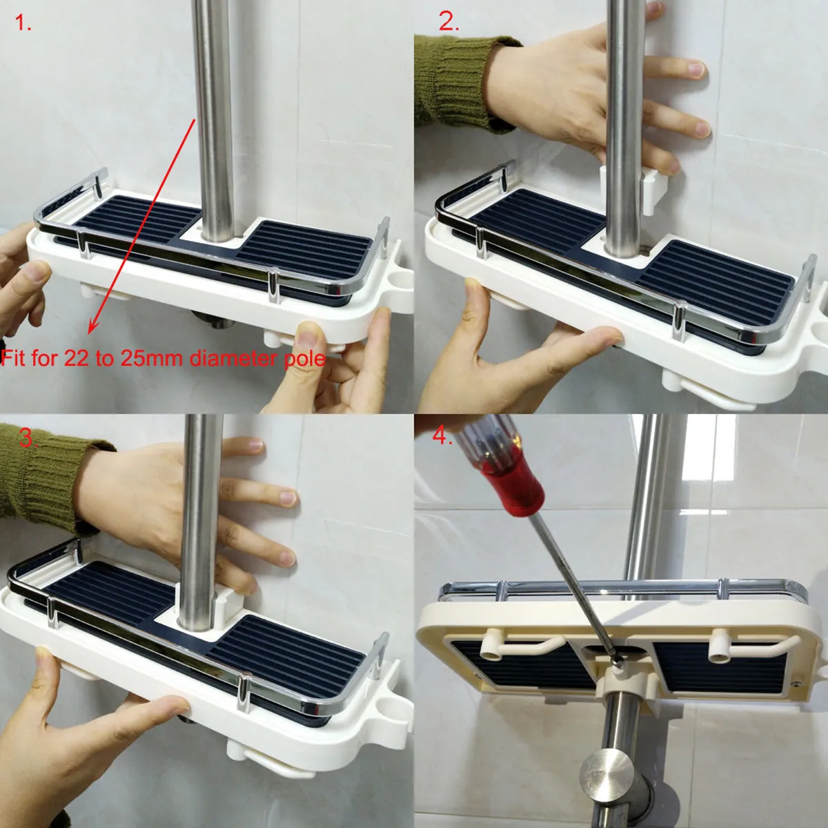 Bathroom Pole Shelf Shower Storage Caddy Rack Organiser Tray Holder Drain Shelf