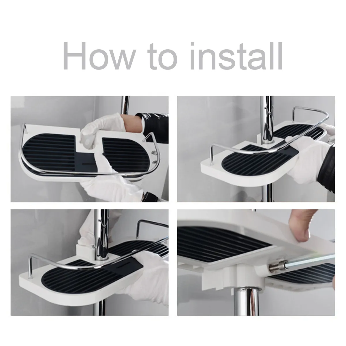 Bathroom Pole Shelf Shower Storage Caddy Rack Organiser Tray Holder Drain Shelf
