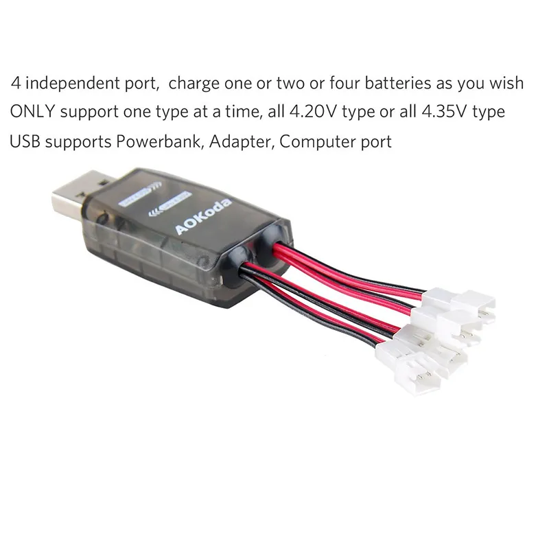 AOKoda CX405 4CH Micro USB Battery Charger For 1S E010 Tiny Whoop Lipo LiHV Battery 