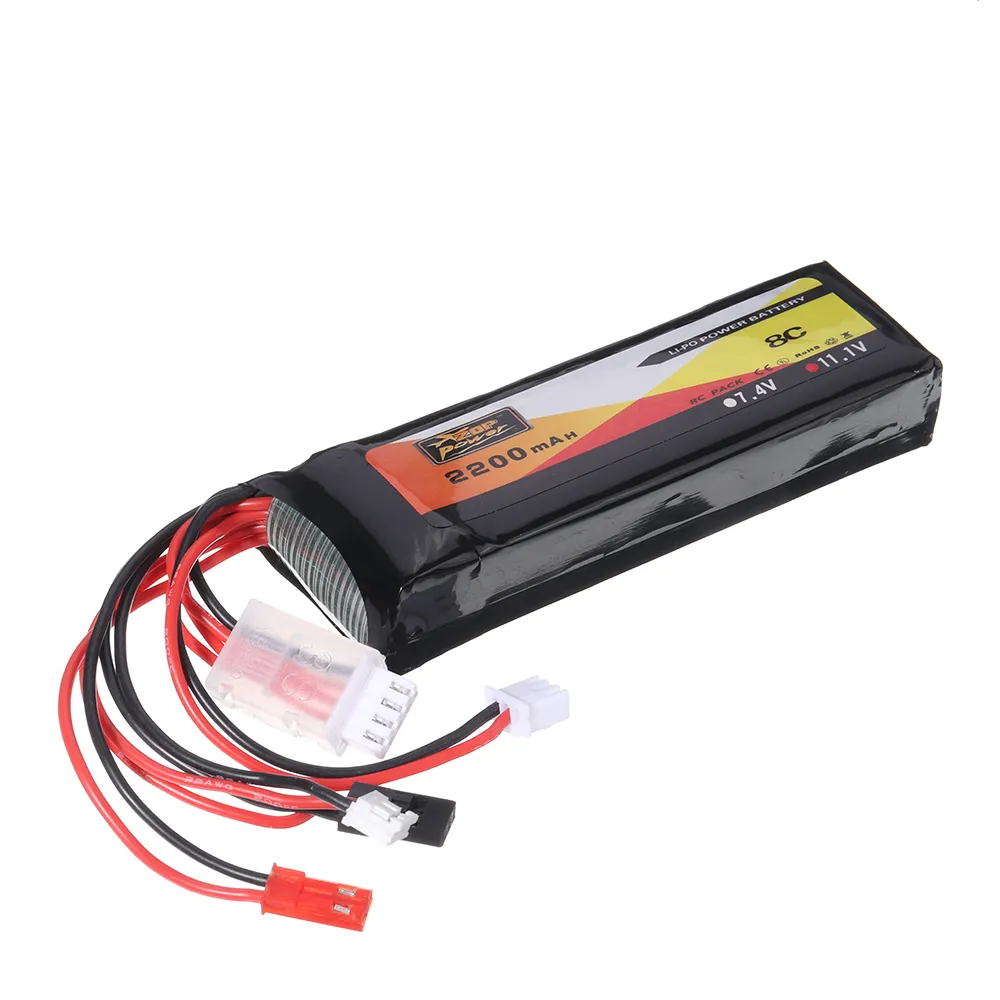 ZOP Power 11.1V 2200mAh 3S 8C Lipo Battery JR JST Futaba Plug for Transmitter