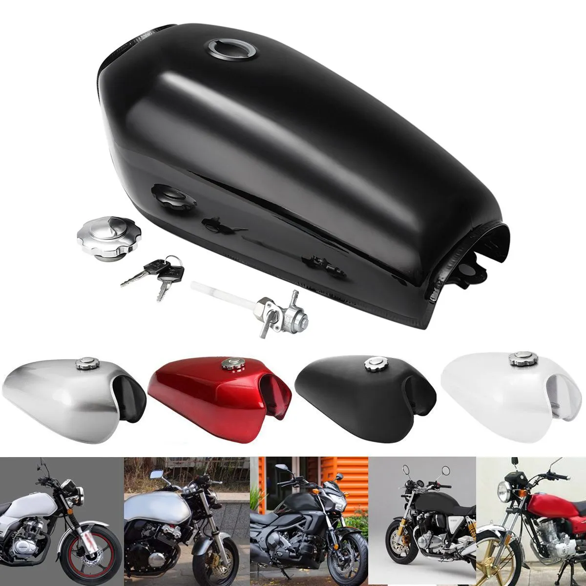 9L Fuel Gas Tank With Cap Switch Key Retro Motorcycle Vintage Racer For Honda CG125 AA001
