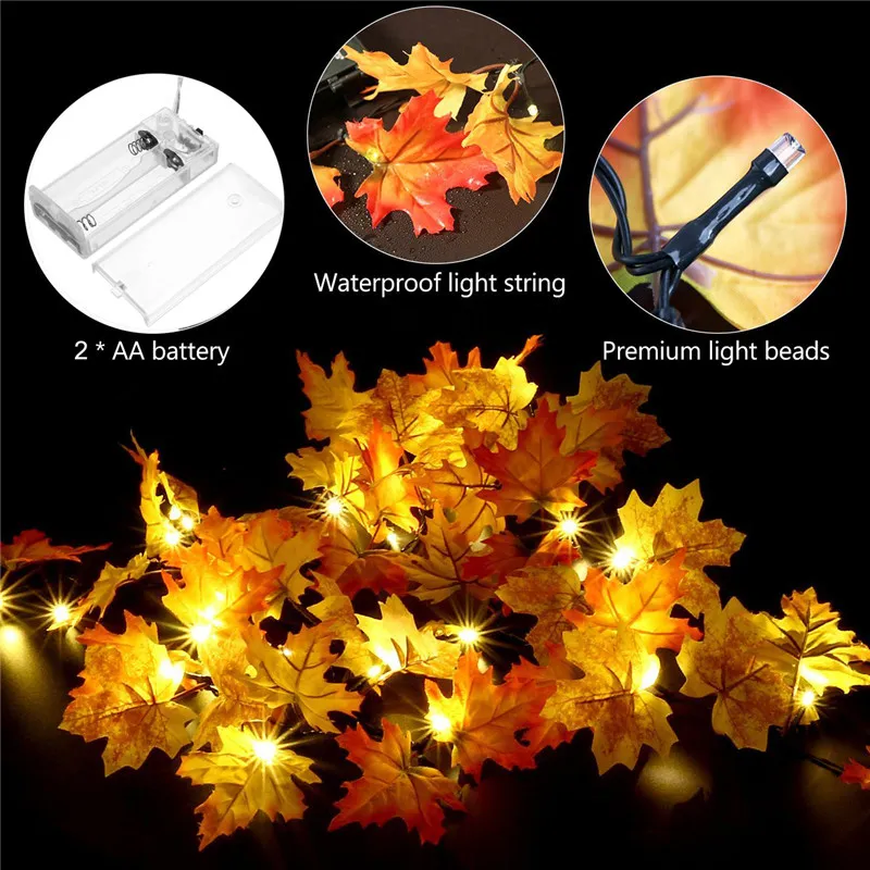 Battery Powered 1.65M 10LEDs Fall Leaves Shaped Indoor Fairy String Light For Christmas 