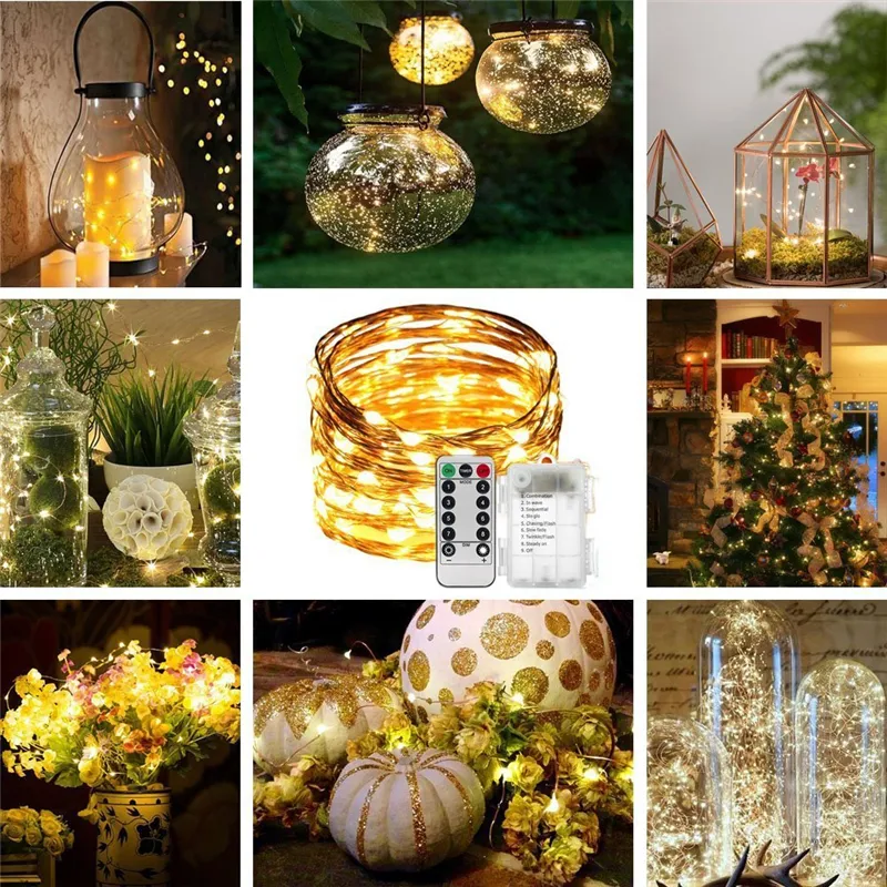 Battery Powered 10M 100LEDs Waterproof Copper Wire Fairy String Light for Christmas +Remote Control Christmas Decorations Clearance Christmas Lights