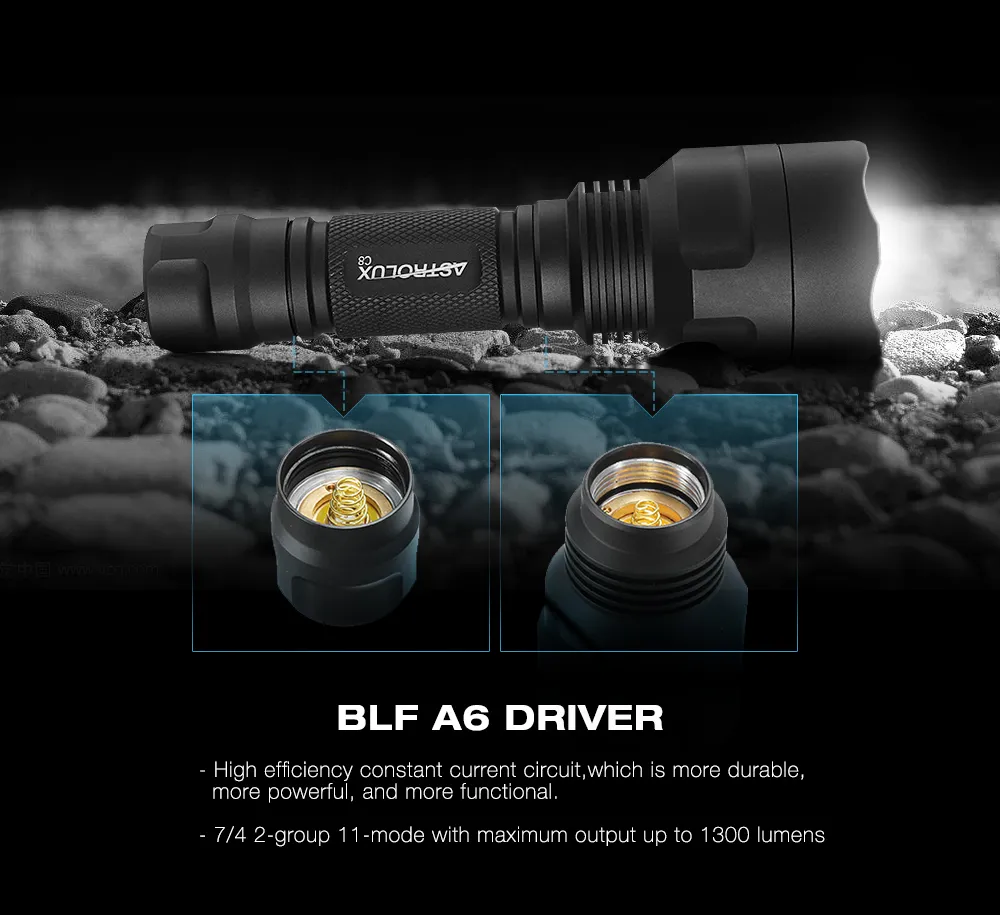 Astrolux C8 XP-L HI 1300Lumens 7/4modes A6 Driver Tactical EDC LED Flashlight 18650