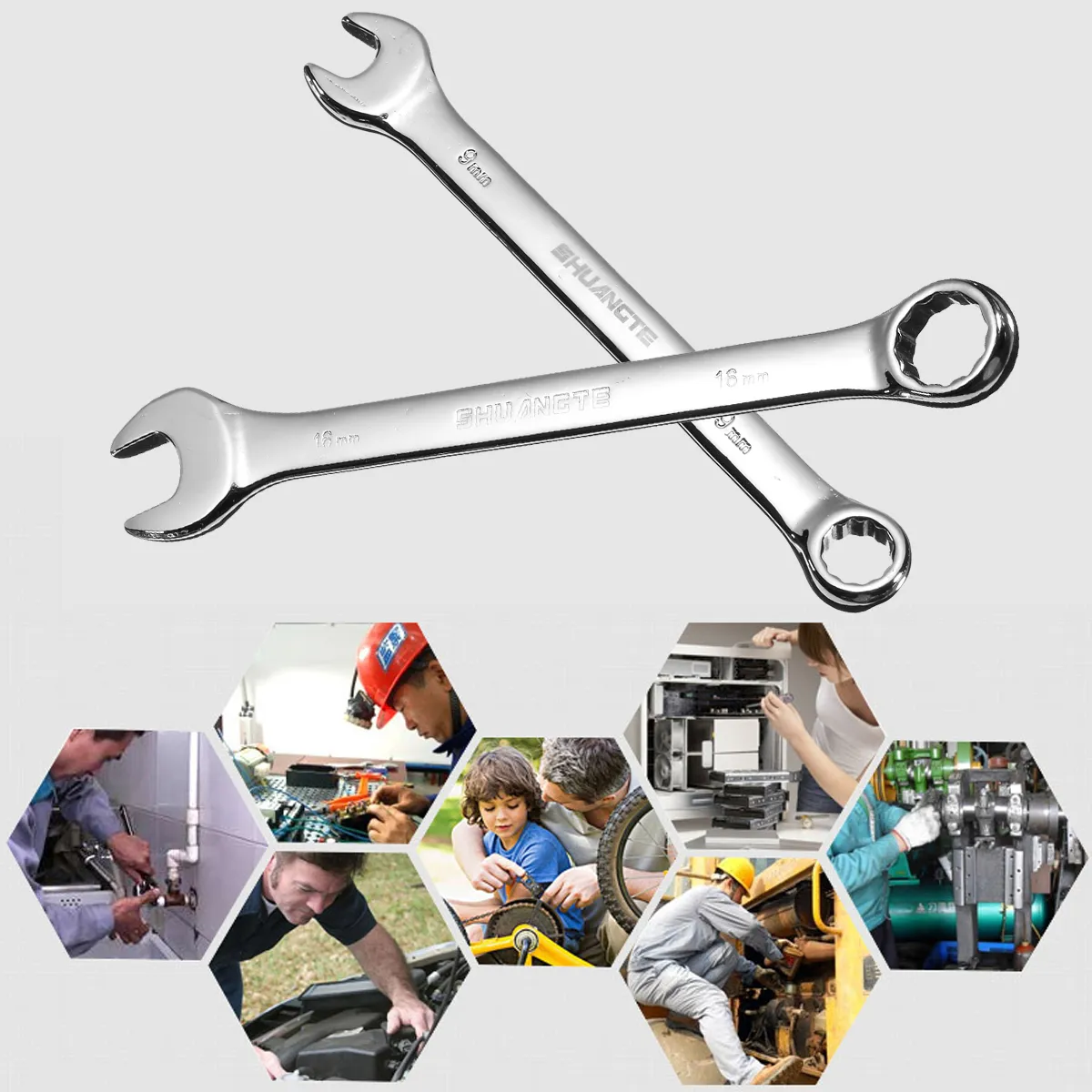 12pcs Spanners Wrench Chrome Vanadium Steel Polished Tool Set Kit 6-19mm