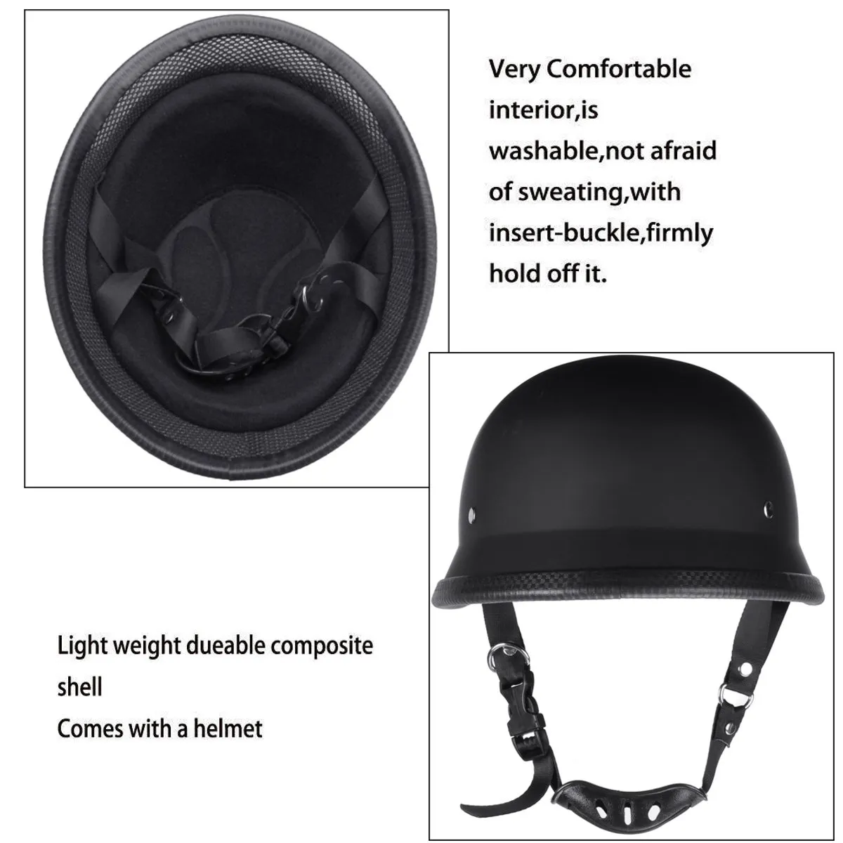 Motorcycle German Style Half Face Helmet Motocross Matte Black M/L/XL