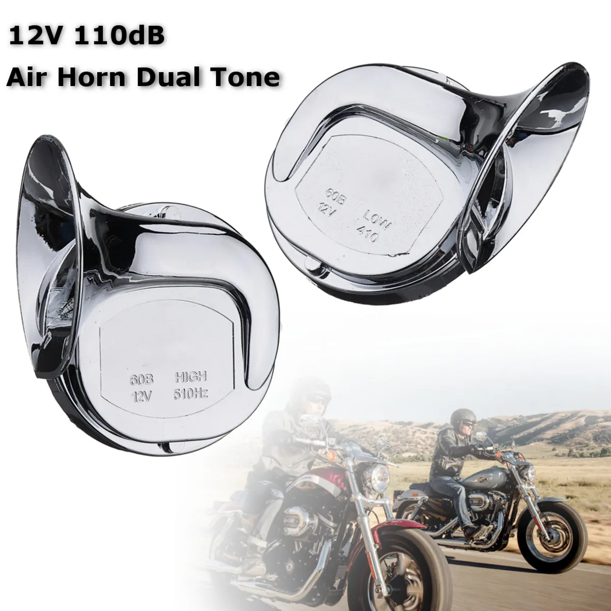 Pair 12V 110dB Chrome Dual Tone Air Snail Horn For Car Van Motorcycle Universal
