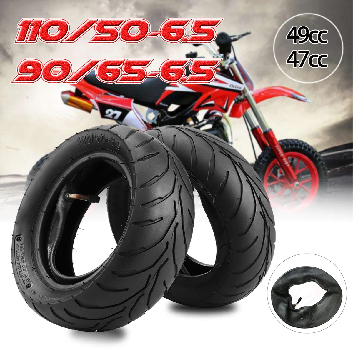47cc 49cc Mini Pocket Bike Tire + Inner Tube 110/50-6.5 90/65-6.5 Front/Rear 