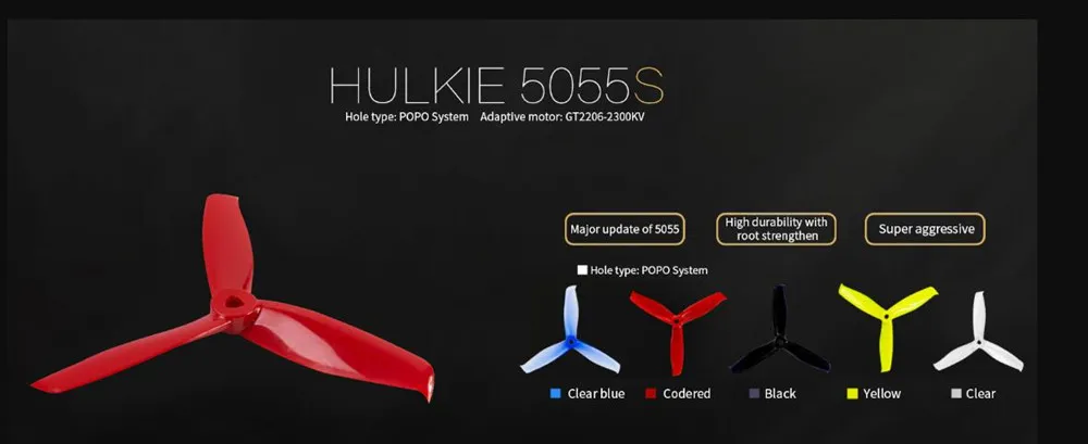 Gemfan Hulkie 5055S 5055 5x5.5 5 Inch 3-Blade Propeller 2 CW & 2 CCW for POPO System RC Drone FPV Racing