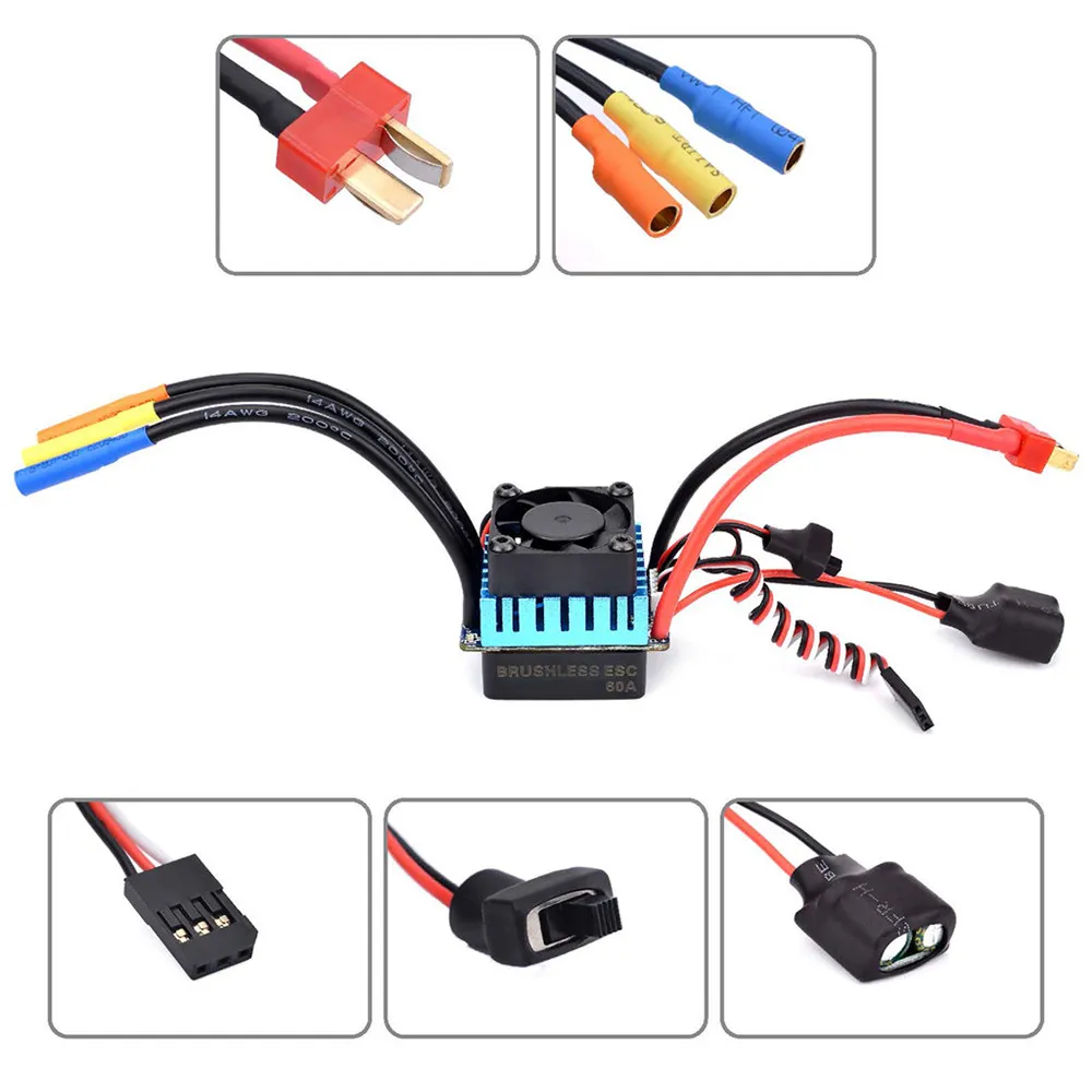 Surpass Hobby 60A Brushless ESC Partly Waterproof For 1/10 RC Car Support 2s 3s Battery
