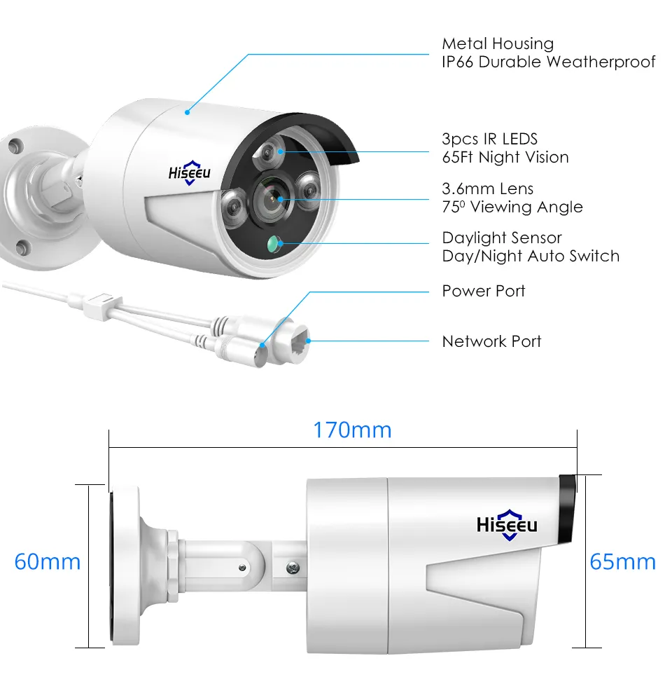 Hiseeu HB615 H.265 5MP Security IP Camera POE ONVIF Outdoor Waterproof IP66 CCTV P2P Video Camera