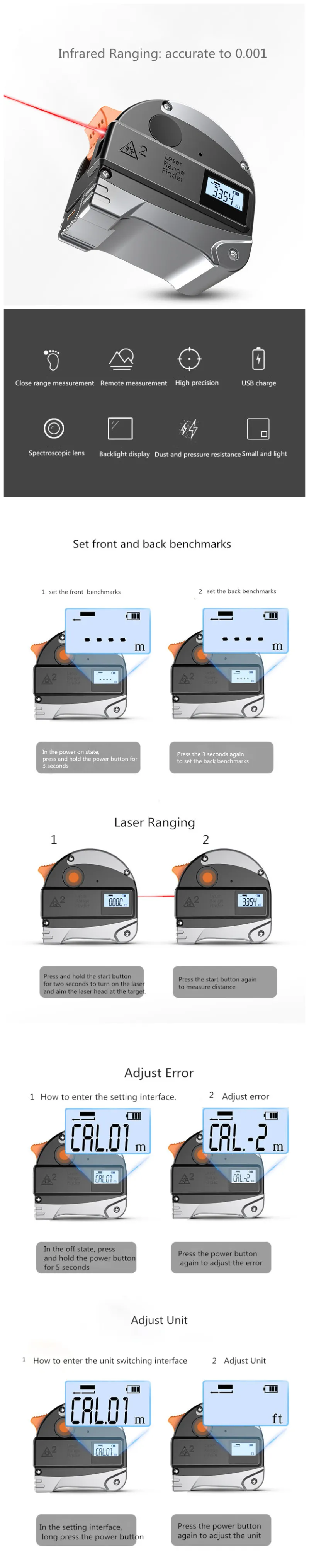 DANIU 30M Laser Rangefinder Anti-fall Steel Tape High Precision Infrared Digital Laser Distance Meter Measure Distance Tool Tape