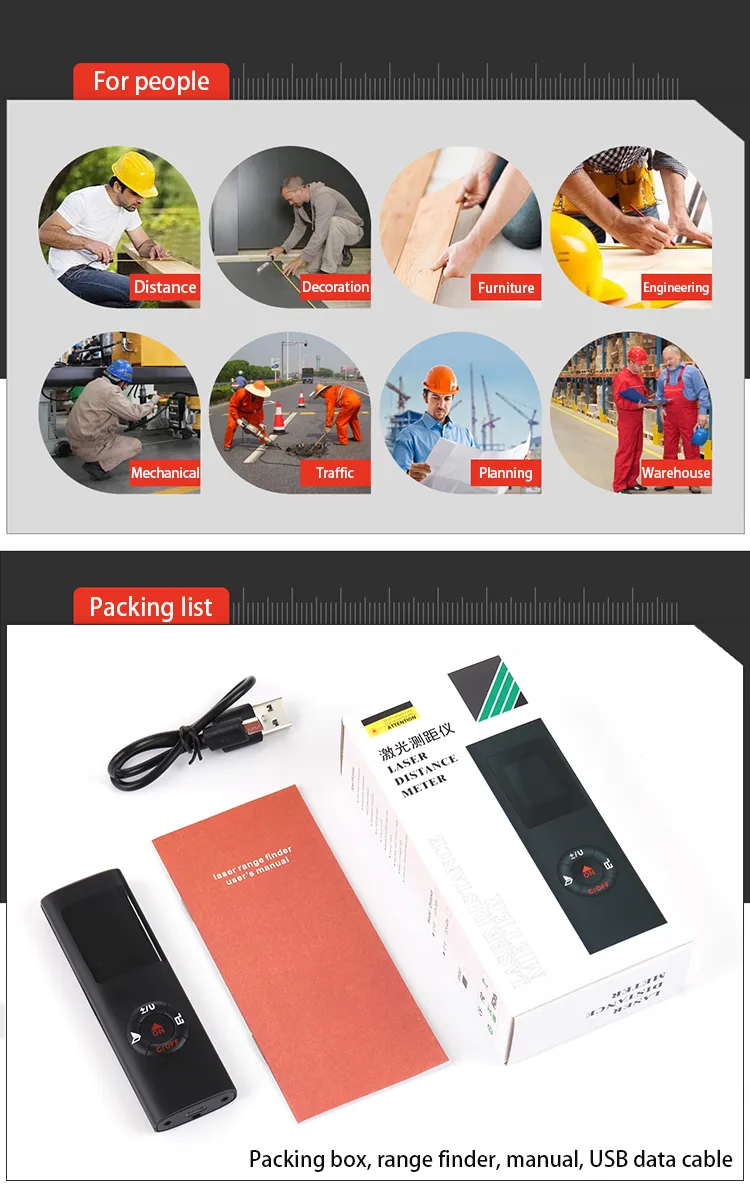 Handheld Electronic 40M Laser Distance Meter Mini Laser Rangefinder m/in/ft IP54 Waterproof