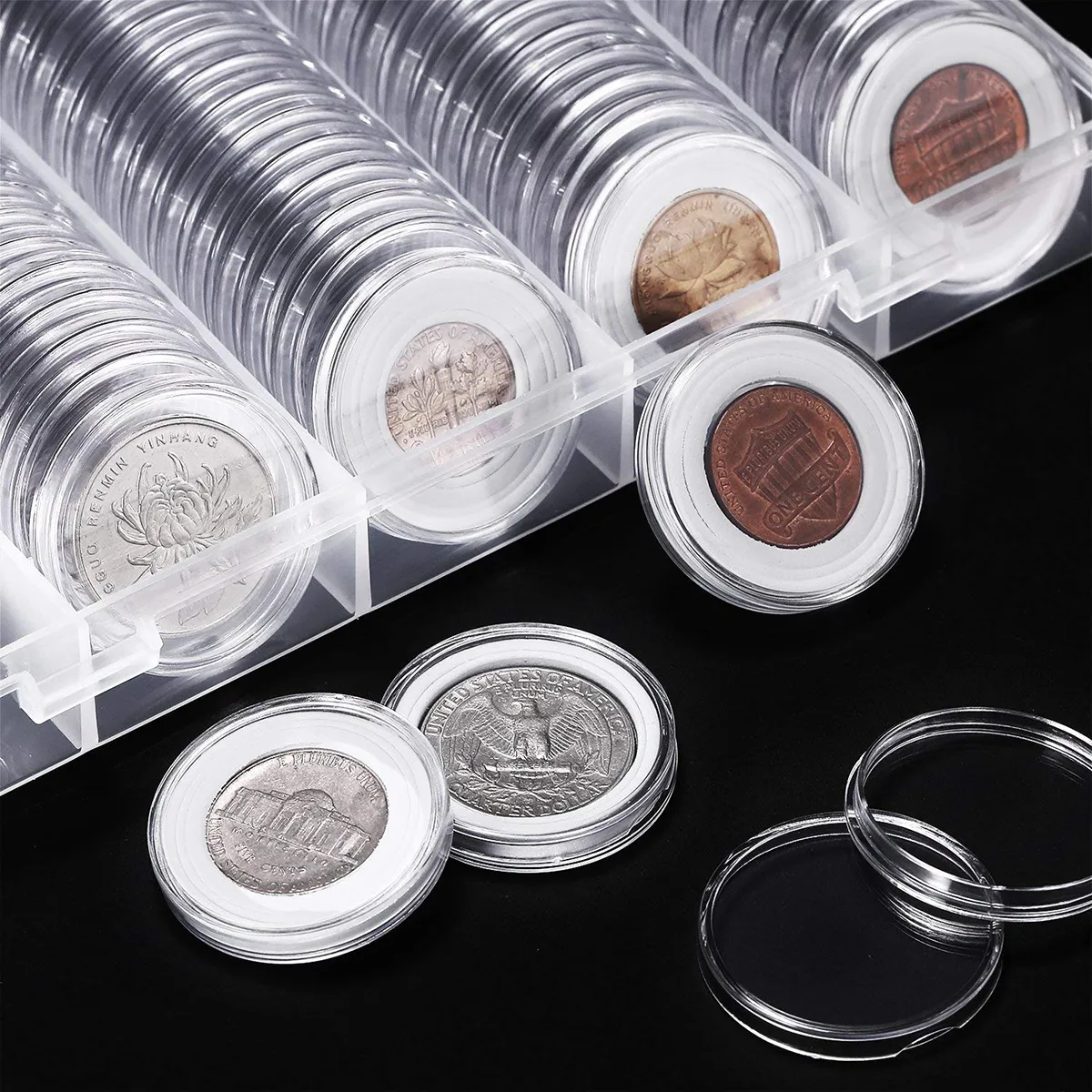 100Pcs/Lot 20/25/27/30mm Clear Plastic Coin Holder Universal Commemorative Coin Shell Collector