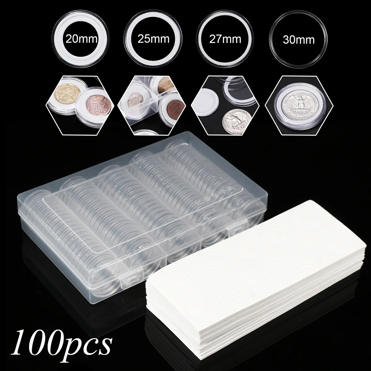 100Pcs/Lot 20/25/27/30mm Clear Plastic Coin Holder Universal Commemorative Coin Shell Collector