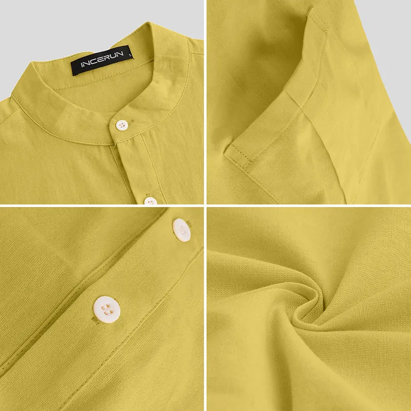INCERUN Mens Shirts Cotton Solid Color Chest Pocket Casual Henley Shirts INCERUN Mens Shirts Cotton Solid Color Chest Pocket Casual Henley Shirts