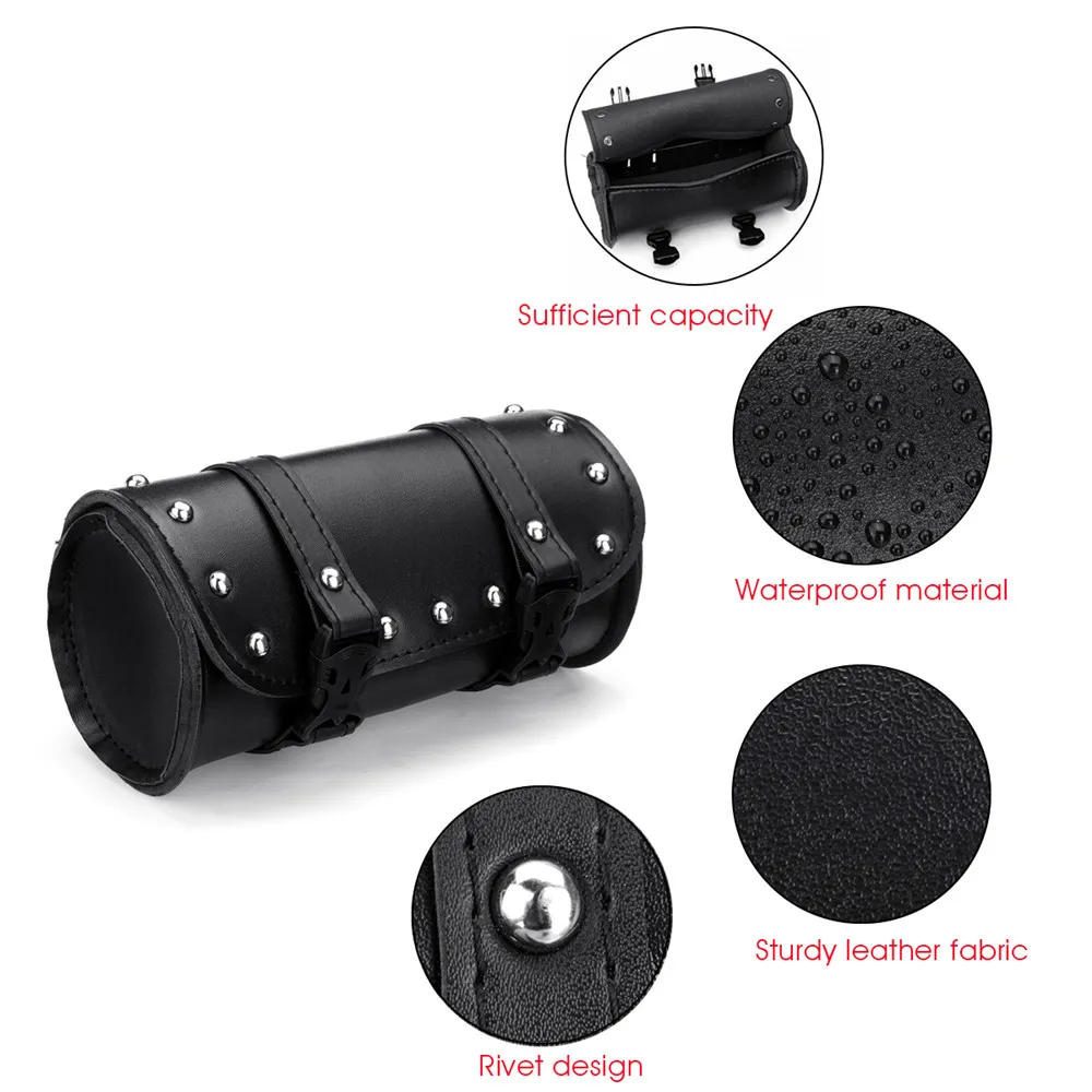 Motorcycle Front Fork Tool Saddlebags Pouch Luggage Black Leather For Harley