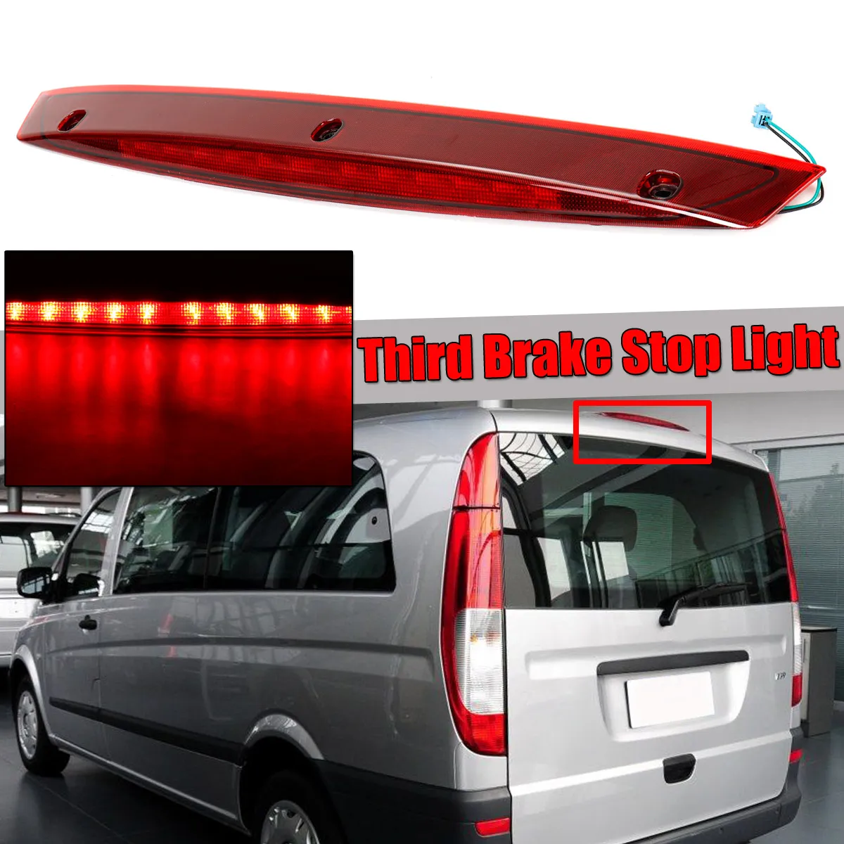 LED High Mount Stop Lamp 3rd Third Rear Brake Light Red Shell for Mercedes Benz Vito Viano W639 A6398200056