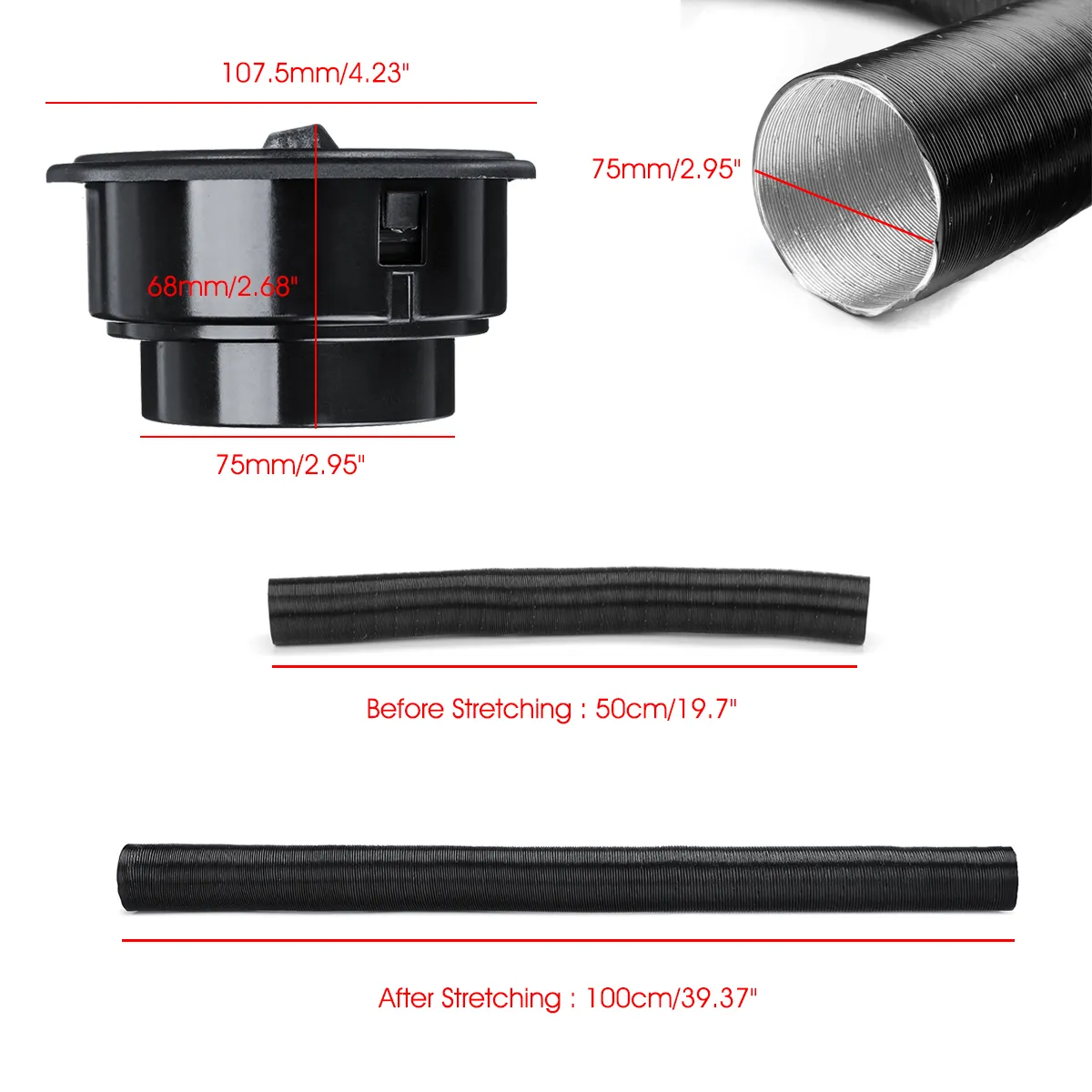 75mm Heater Pipe Duct + Warm Air Outlet + Hose For Eberspacher Webasto Propex