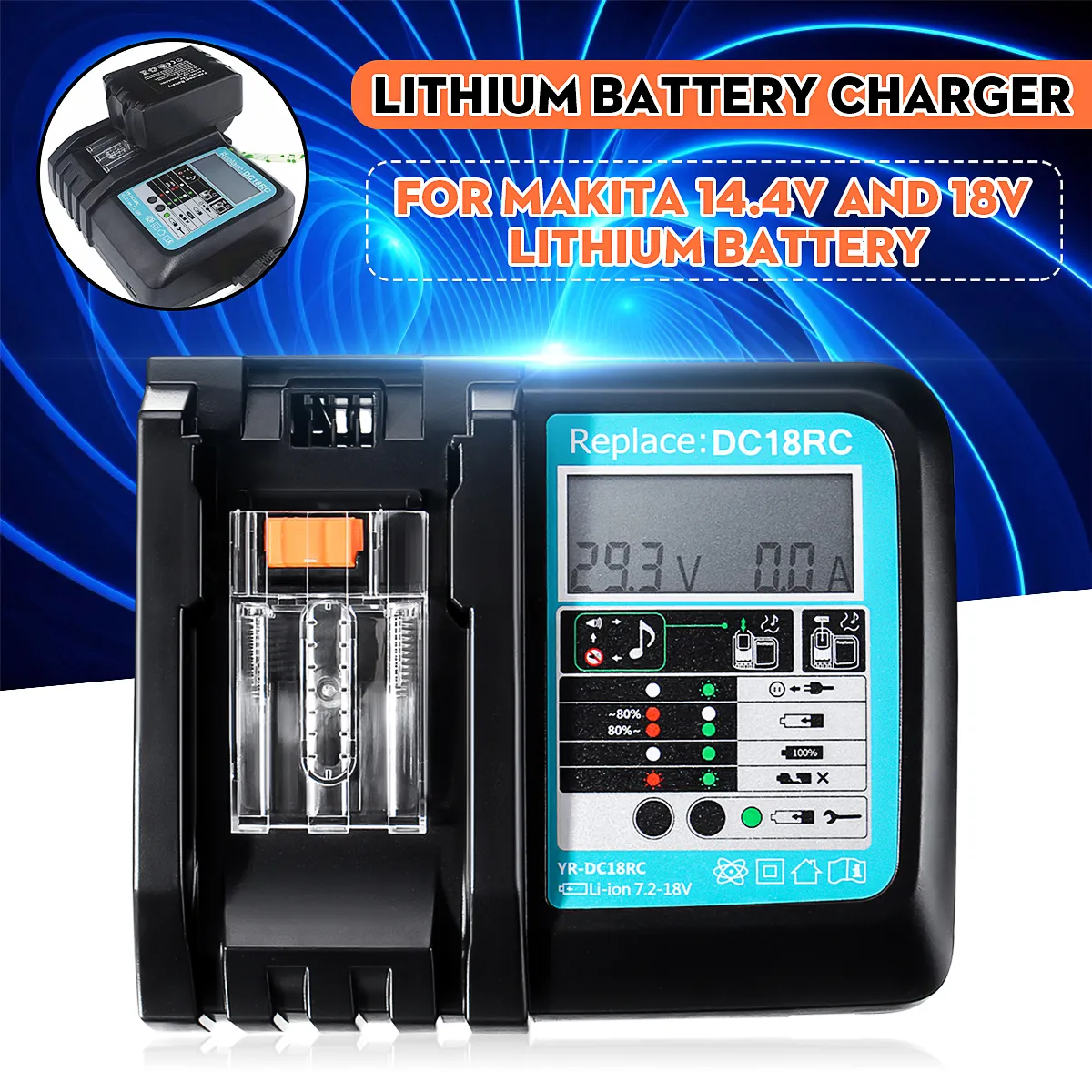 DC18RC Fast Lithium-Ion USB Battery Charger LED Display BL1830 BL1840 BL1850 For 14.4V 18V Mak Battery