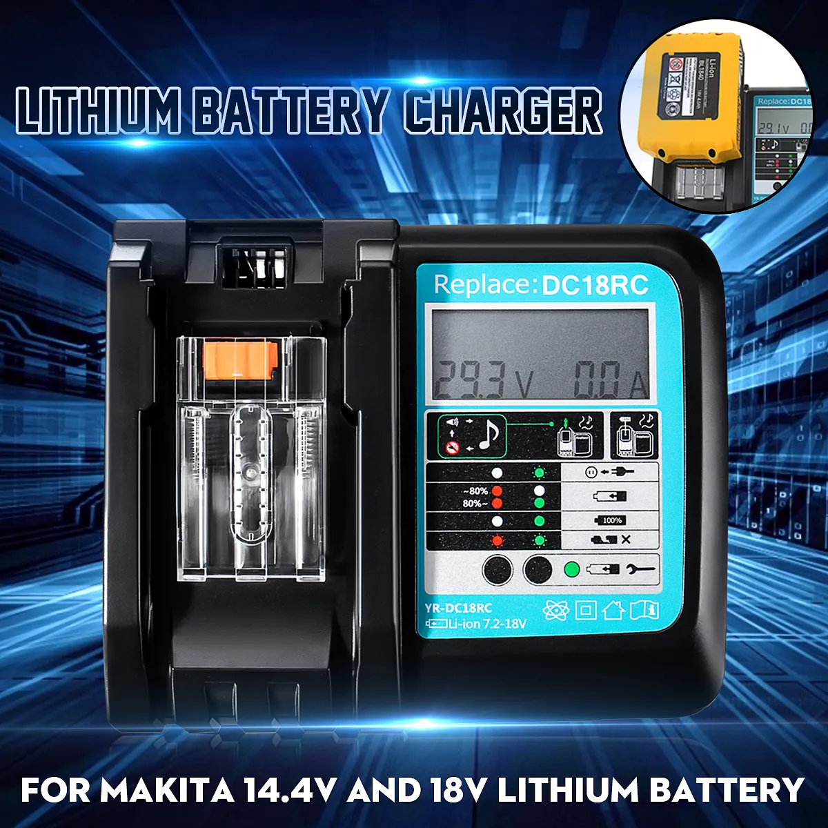 DC18RC Fast Lithium-Ion USB Battery Charger LED Display BL1830 BL1840 BL1850 For 14.4V 18V Mak Battery