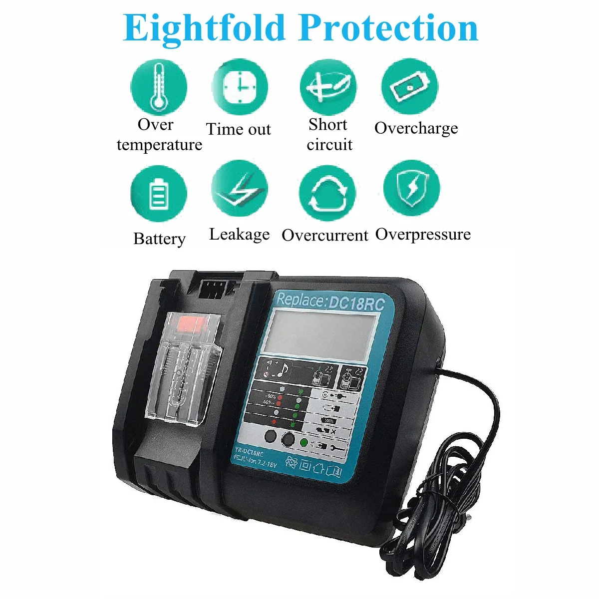 DC18RC Fast Lithium-Ion USB Battery Charger LED Display BL1830 BL1840 BL1850 For 14.4V 18V Mak Battery