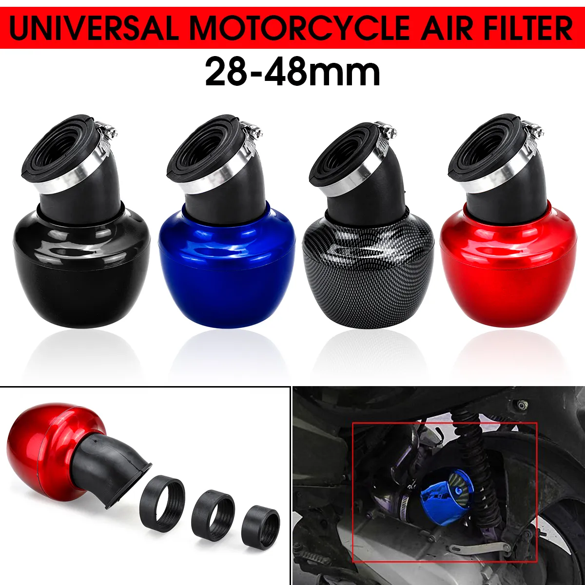 28-48mm 45° Angled Neck Motorcycle Air Intake Filter Universal