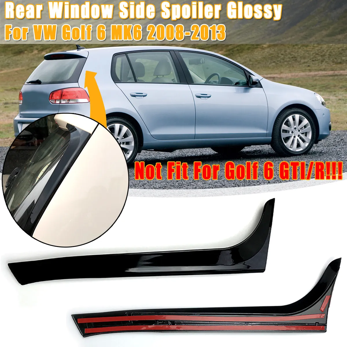 2Pcs Car Black Gloss Black Rear Window Side Spoiler Wing Canards Splitter For VW Golf 6 MK6 2008-2013