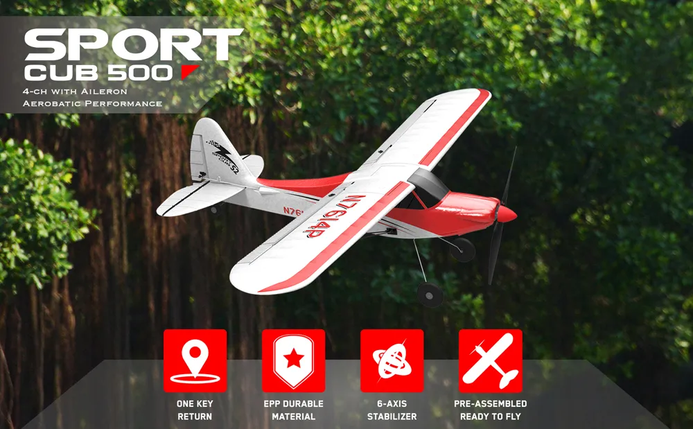VolantexRC Sport Cub 500 761-4 500mm Wingspan 4CH One-Key Aerobatic Beginner Trainer RC Glider Airplane RTF Built In 6-Axis Gyro