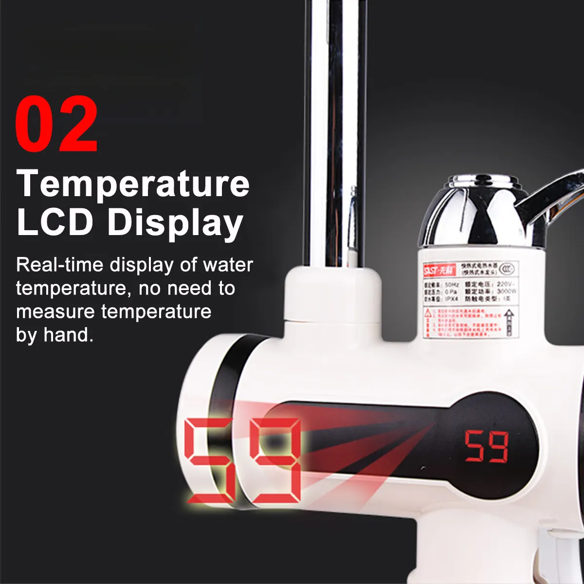 3000W 2 IN 1 Instant Electric Water Heater Faucet Fast Heating LED Display 220V