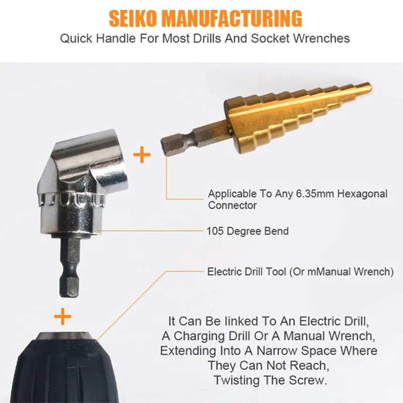 105 Degree Right Angle Drill Adapter with Flexible Shaft Bits Extension Shaft with Screwdriver Bit Holder