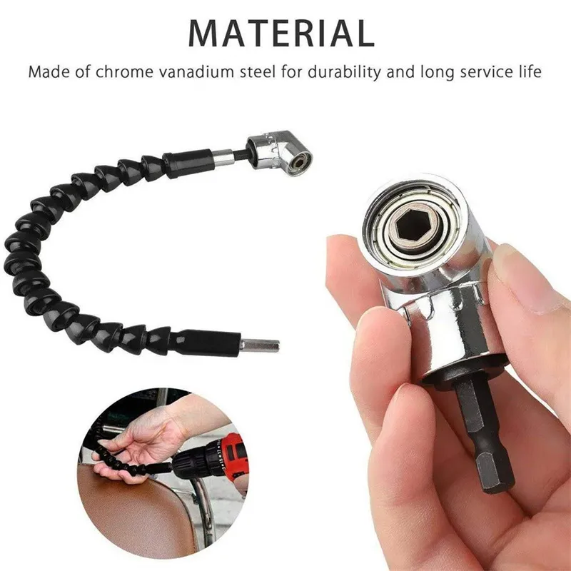 105 Degree Right Angle Drill Adapter with Flexible Shaft Bits Extension Shaft with Screwdriver Bit Holder