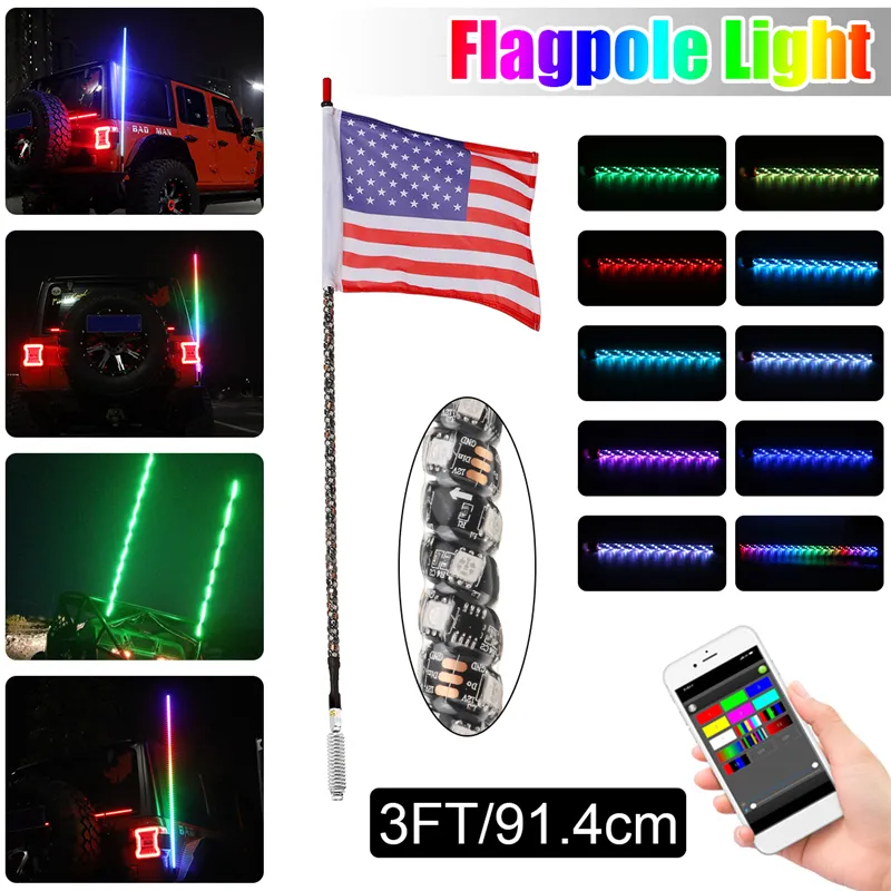 12V 3FT/4FT bluetooth LED Flagpole Light 6000 Colors 200 Modes APP Controll For UTV ATV Moto Accessories